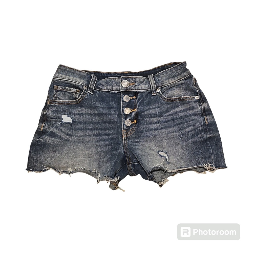 Maurices Womens 2 Blue Mid Rise Cut Off Shorts Button Fly Distressed Preppy 28X3